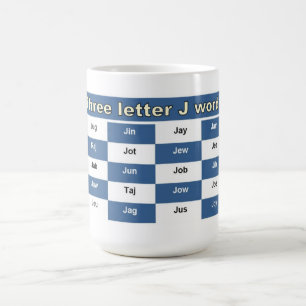 Mug Mots J de trois lettres pour mots croisés ou jeux