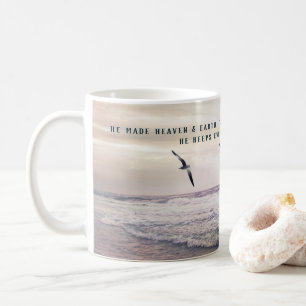 Mug Mouette grise avec la plage de Psaum Bible Verse