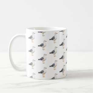 Mug Mouette Oiseau Plage Océan Côte Aquarelle Blanche
