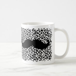 Mug Moustache noire drôle sur l'empreinte de léopard