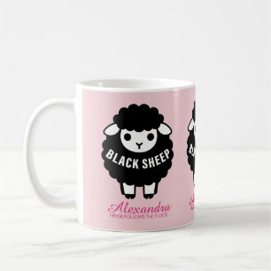 Mug Mouton Noir Écriture Rose Ne Suit Jamais Le Troupe