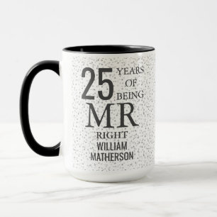 Mug Mr Right Fun 25e Anniversaire Cœurs d'Argent