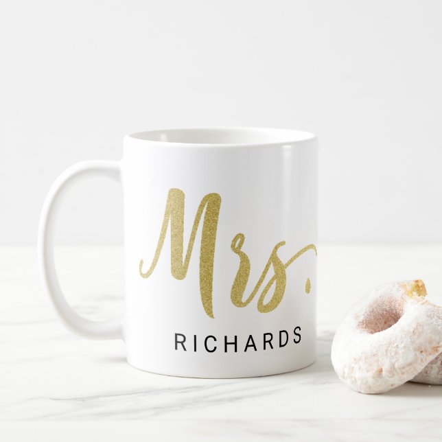 Mug MRS. Parties scintillant de typographie FAUX OR (Avec donut)