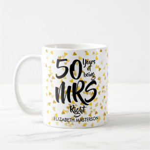 Mug Mrs Right 50e Anniversaire Cœurs de Confettis Doré