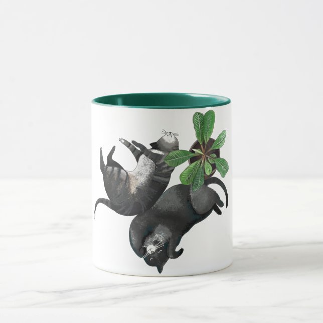 Mug Mug| Deux chats mentent avec un plante (Centre)