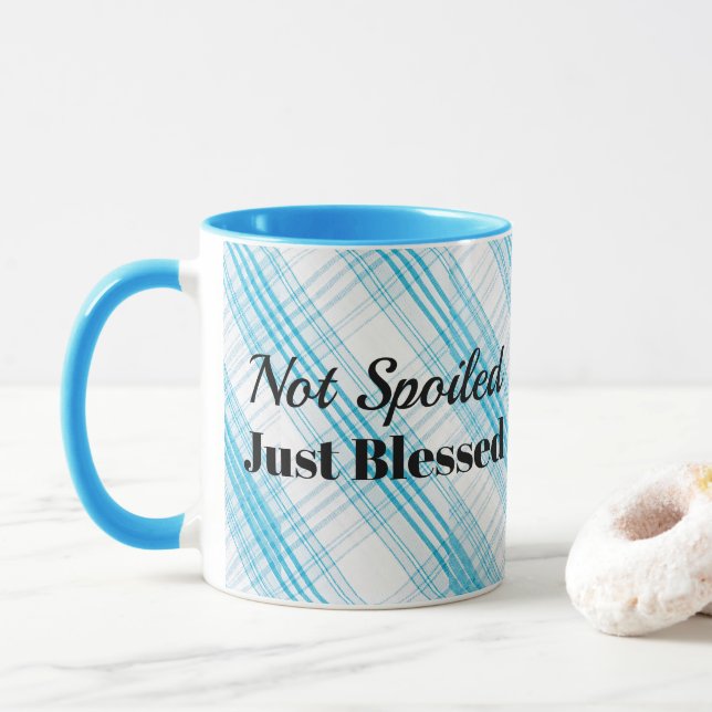 Mug Mug-Deux Tone-Ciel Bleu Plaid-Pas Gâché Juste (Avec donut)