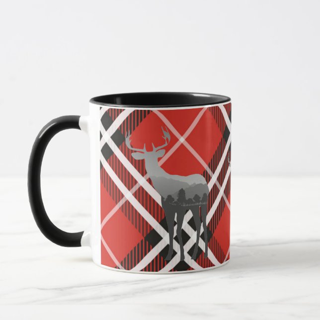 Mug Mug-Deux Tone-Rouge et Black Plaid avec Cerf (Gauche)