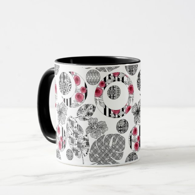 Mug Mug, Rouge et Noir, Quilage, Patchwork, Rustique (Devant gauche)