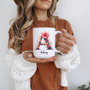 Mug Mugue à monogramme floral avec initiale de nom, Ca