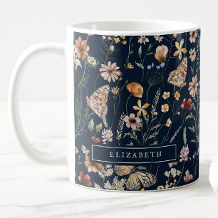 Mug Mugue Fleurie Monogramme Bleu Marine