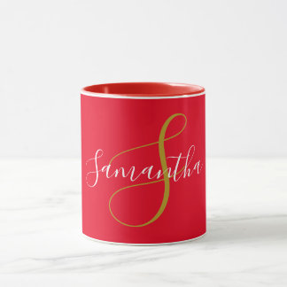 Mug Mugue Lettre Monogramme Doré & Nom Blanc
