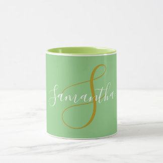 Mug Mugue Lettre Monogramme Or & Nom Blanc
