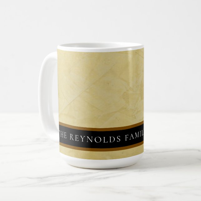 Mug Mugue Monogramme à Bande Noire et Plâtre Jaune Sol (Devant gauche)