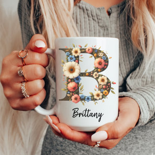 Mug Mugue monogramme initiale de fleurs sauvages perso