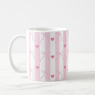 Mug Muguet rayé rose et blanc avec des nœuds et des cœ