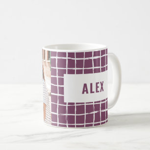 Mug Multi photo violet check moderne minimal