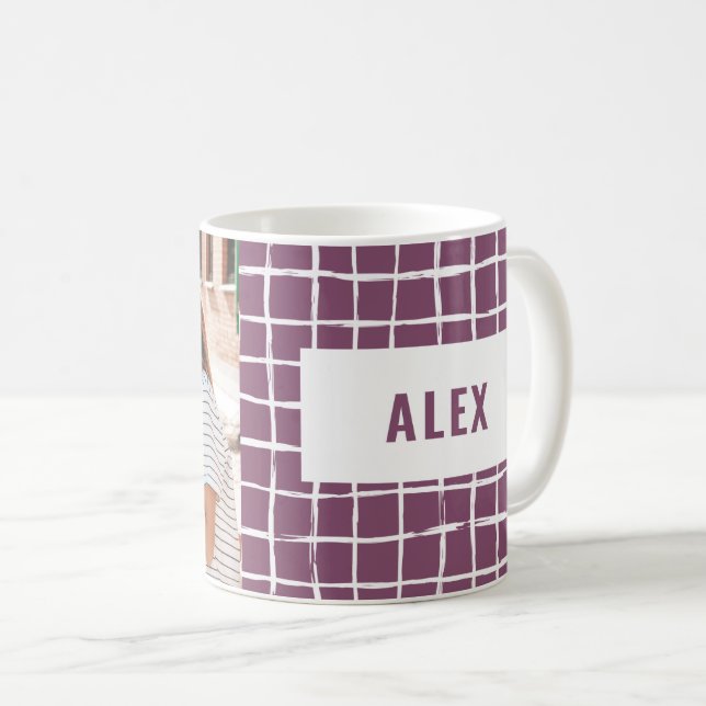 Mug Multi photo violet check moderne minimal (Devant droit)