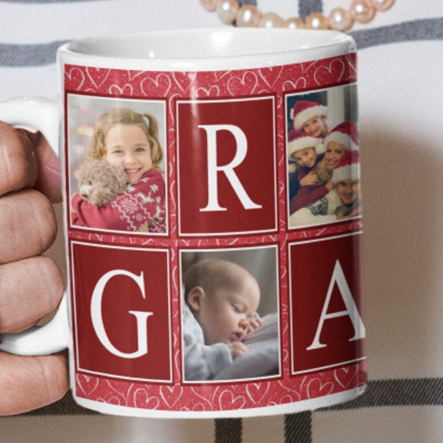 Mug Multiphoto Red Heart Motif Grandma Photo (Créateur téléchargé)