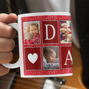 Mug Multiphoto Red Heart Motif Papa Photo