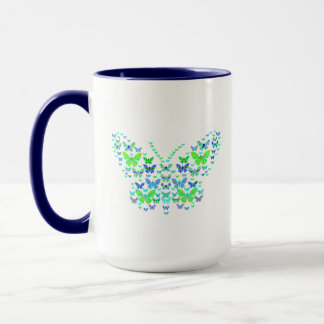 Mug Multiples papillons bleu vert Combo Mug, 15 oz