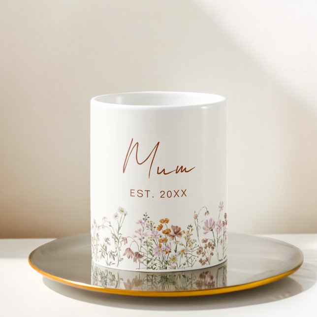 Mug Mum Établi Fleur sauvage Baby shower en terre cuit (Créateur téléchargé)