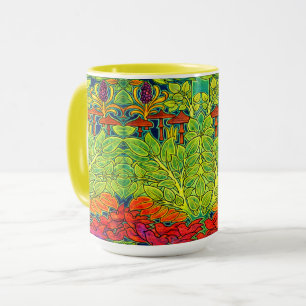 Mug Mushrooms Bird Retro Art Nouveau Motif par Voysey