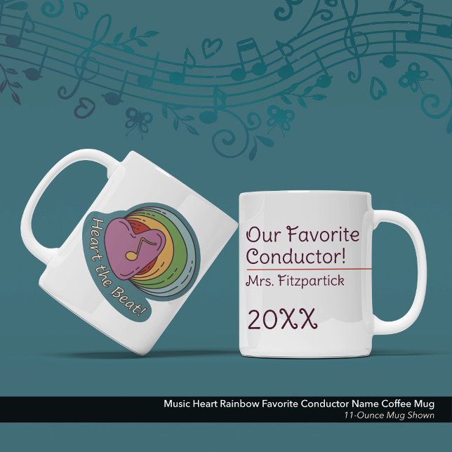 Mug Music Heart Rainbow Favori Nom du chef (Music Heart Rainbow Favorite Conductor Coffee Mug: Customize the Text, Name, and Year )