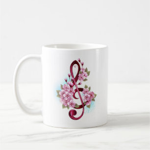 Mug Musical treble clef notes with sakura flowers