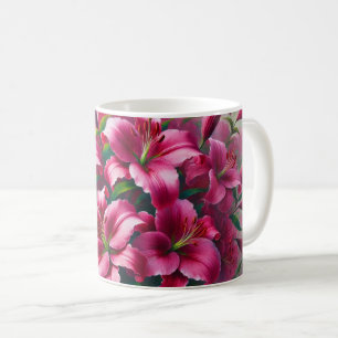 Mug Musique à fleurs aux lys rose vif