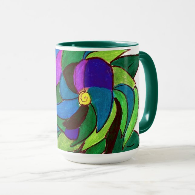 Mug Musique à fleurs bleue et verte (Devant droit)