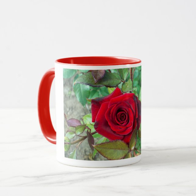 Mug Musique à fleurs de rose rouge (Devant gauche)