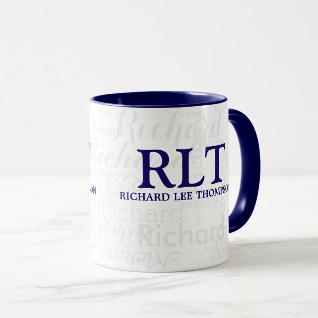 Mug Musique combo Monogramme bleu marine avec nom (Devant droit)