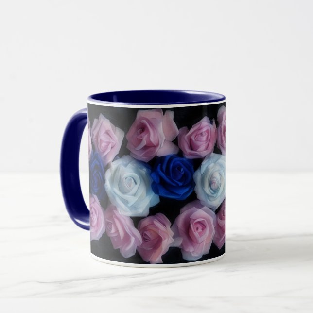 Mug Musique d'art bleu rose et blanc Roses (Devant gauche)