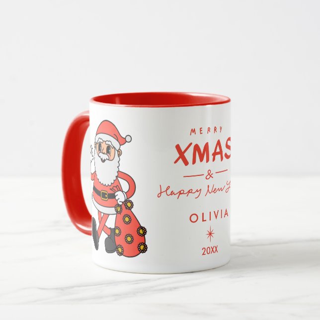 Mug Musique de Noël du Père Noël | Personnalisé (Devant gauche)
