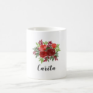 Mug Musique de nom des Roses d'aquarelle personnalisée