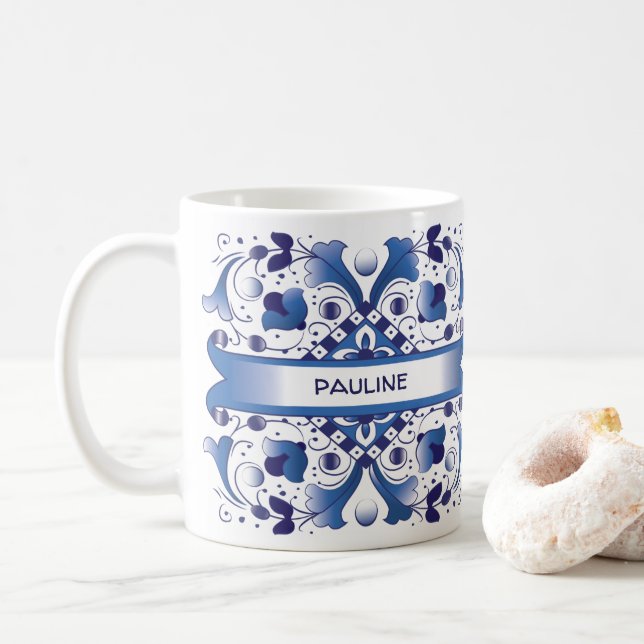 Mug Musique en carreaux bleus (Avec donut)