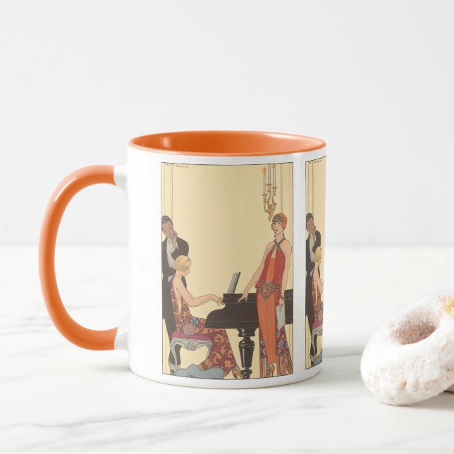 Mug Musique vintage, chanteur de piano Art Déco (Avec donut)