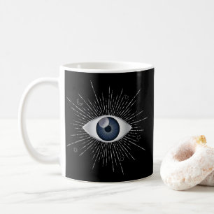 Mug Mystic Silver and Blue Eye Nazar Mati on Black