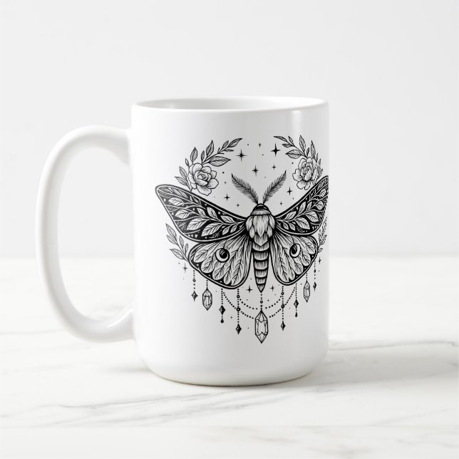 Mug Mystical Gothic Moth Botanical Celestial Line Art  (Gauche)