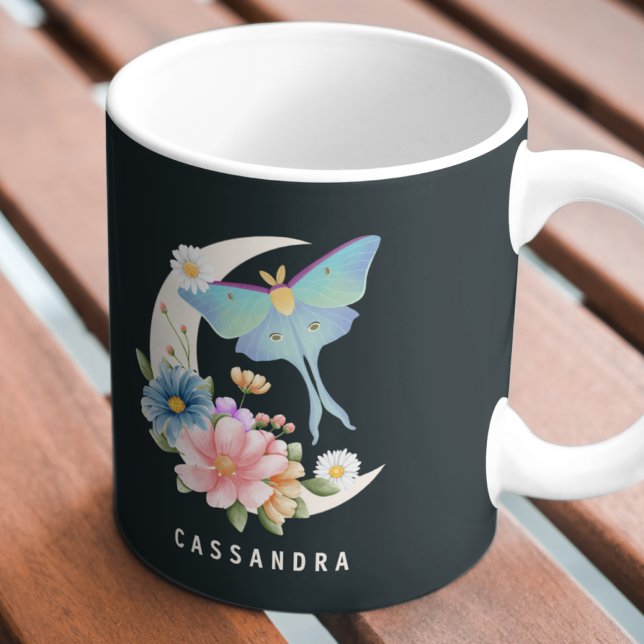 Mug Mystique Luna Moth Floral Moon Nom personnalisé (Créateur téléchargé)
