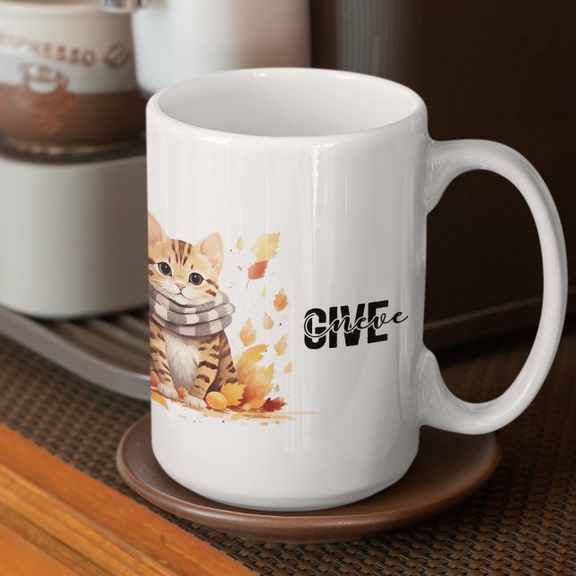 Mug N'abandonnez jamais avec un chat Bengale mignon à  (Never give up with Cute Bengal Cat in Fall Coffee Mug)