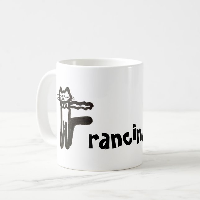 Mug - Name with Initial Cat Letter F (Front Left)