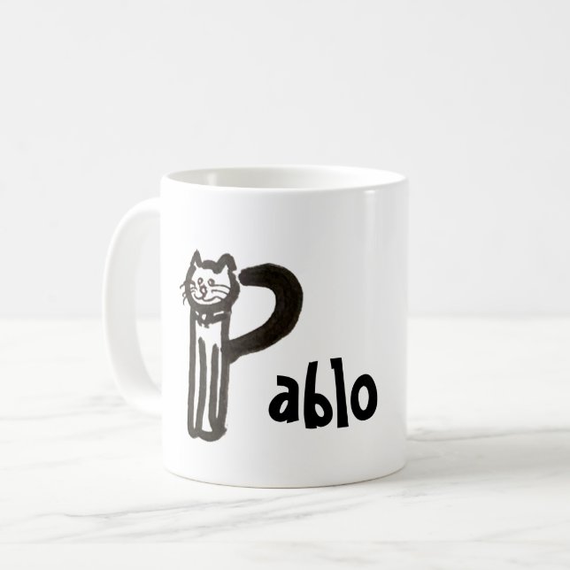 Mug - Name with Initial Cat Letter P (Front Left)