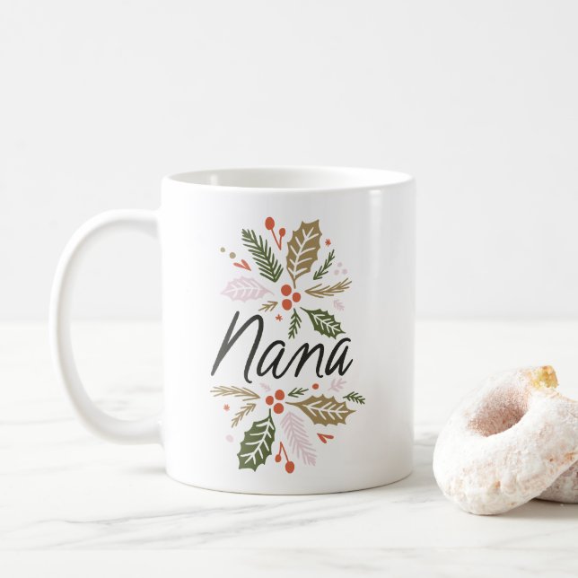 Mug Nana Bright Holly Noël noir Script (Avec donut)