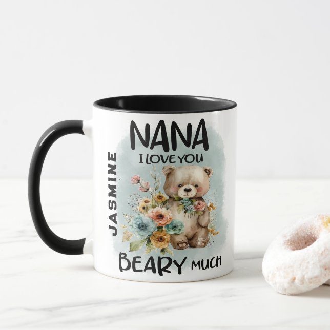 Mug Nana I Love You Beary Many - Nom Personnalisé (Avec donut)