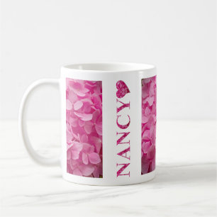 Mug "Nancy" Hydrangée rose Lettres florales & Coeur mi