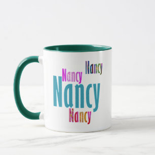 Mug "Nancy" Nom, amusant et coloré bleu rose