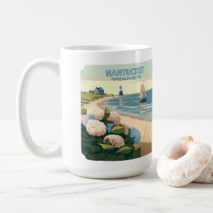 Mug Nantucket Beach Hydrangeas Lighthouse Rétro