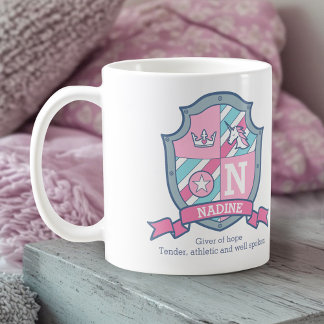 Mug Nardine princess crest pink aqua blue name meaning