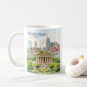 Mug Nashville Tennessee USA personnalisé Aquarelle col